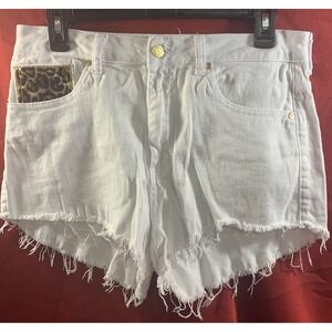 Nicki Minaj Jean Shorts White Solid Cheetah Print Cutoff Casual Denim High Rise